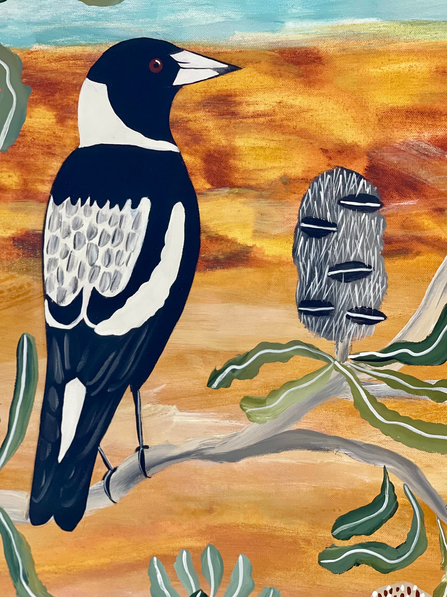 Magpies in the Banksia
