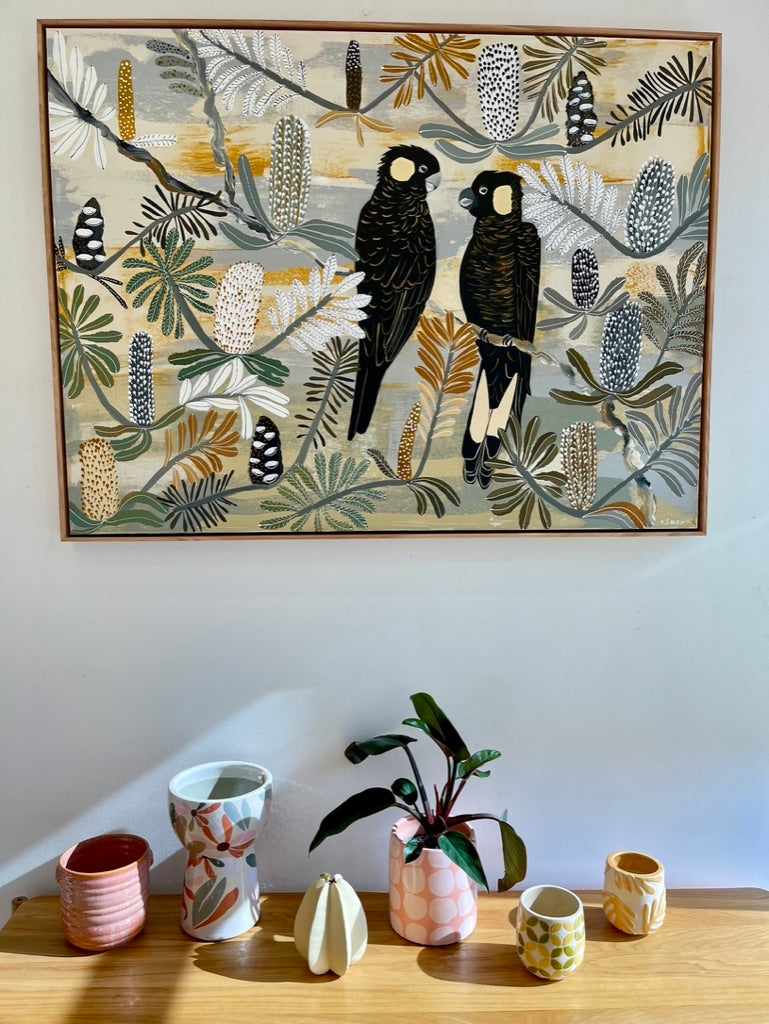 Black Cockatoos in the Banksia (Late Summer)