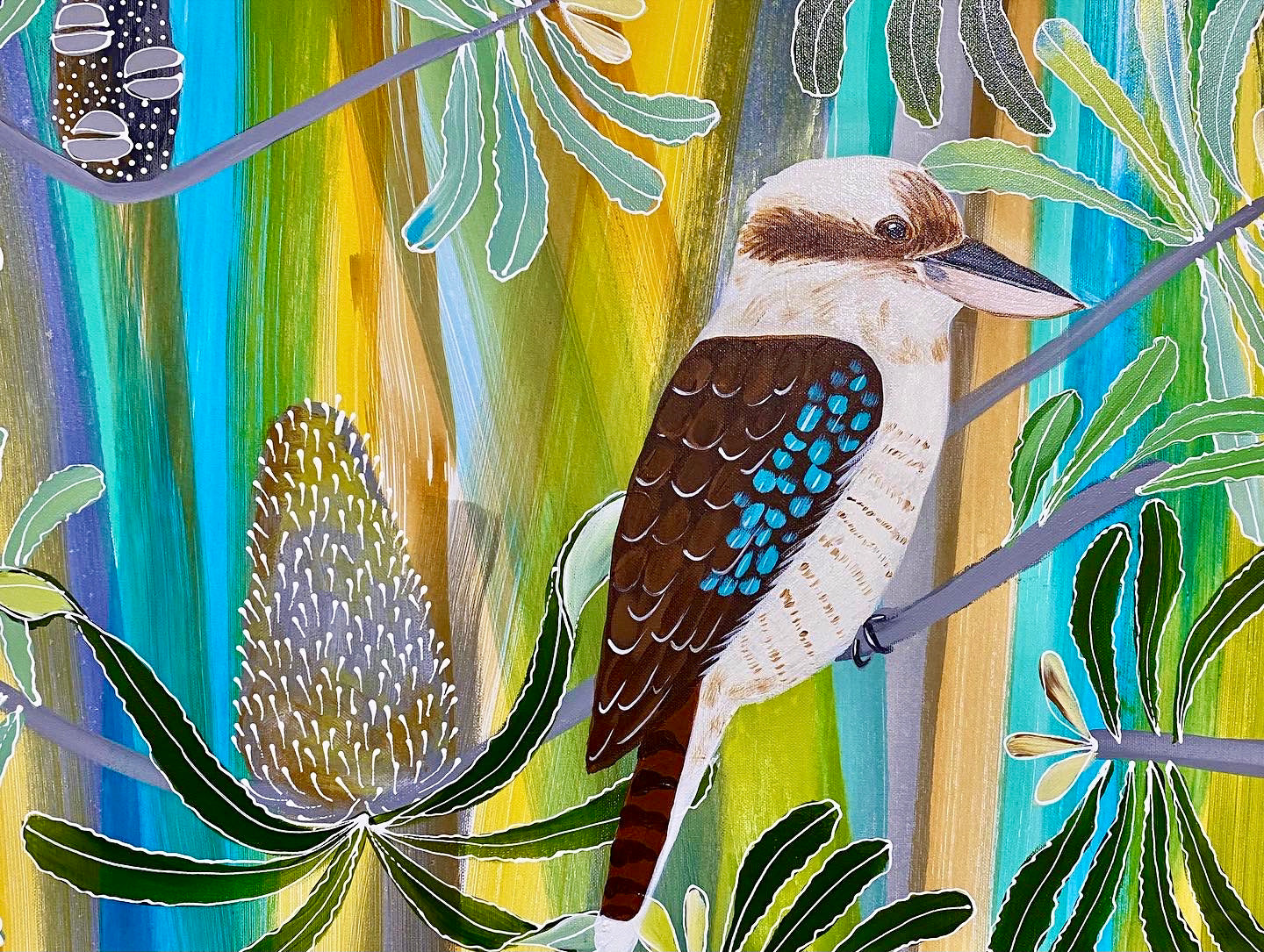 Kookaburra and Honeyeaters in the Banksia - Katoomba