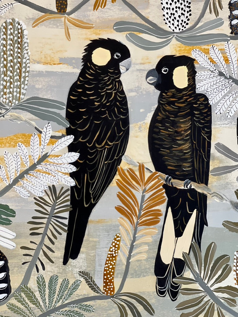 Black Cockatoos in the Banksia (Late Summer)