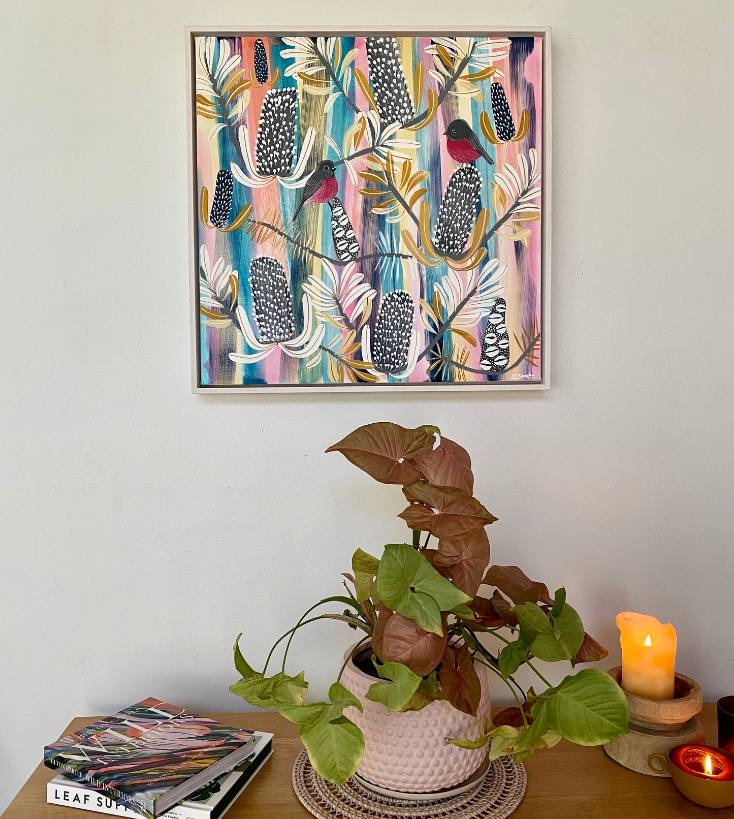Pink Robins In the Joyful Banksia