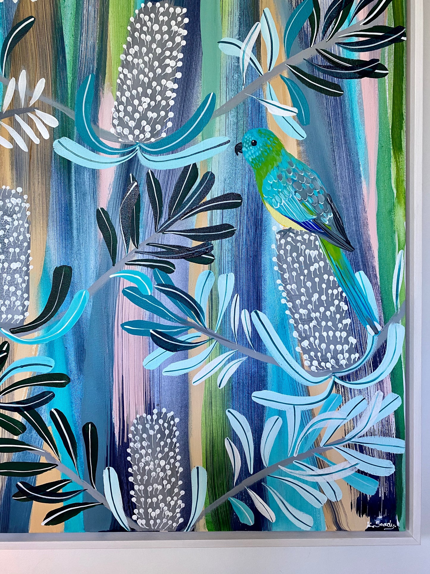 Parrots in the Banksia