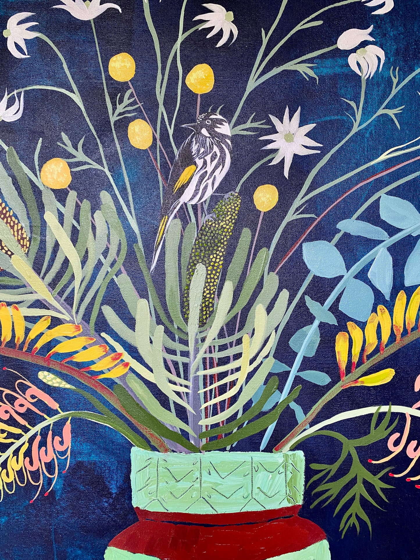 Natives with Honeyeater and Green Vase