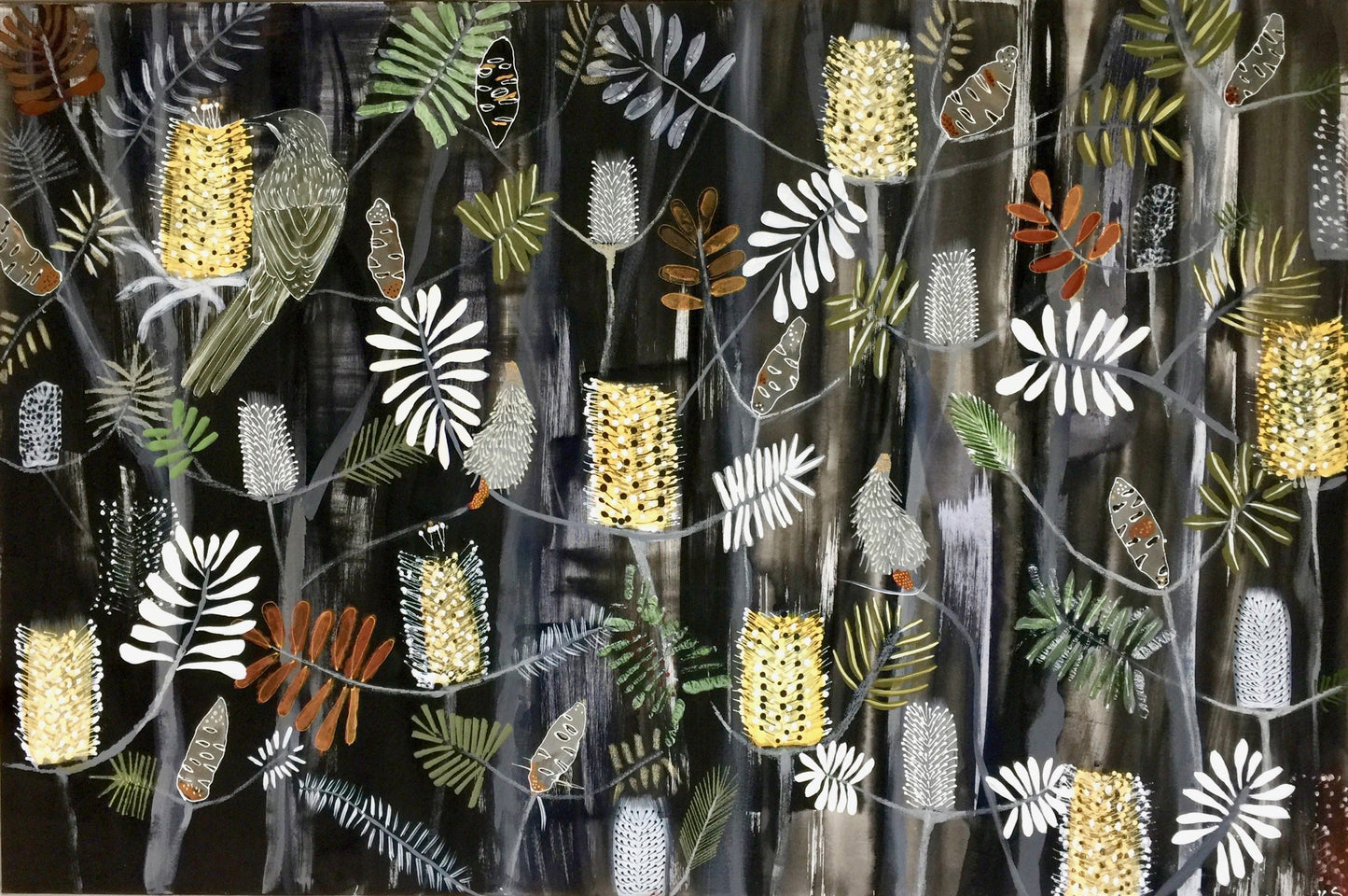 Wattle Bird in the Banksias