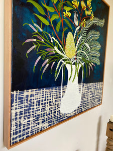 White Vase with Natives and Honeyeater