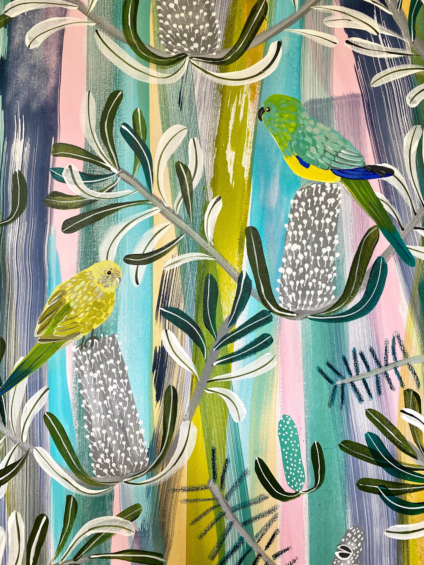 Spring Banksia and Parrots