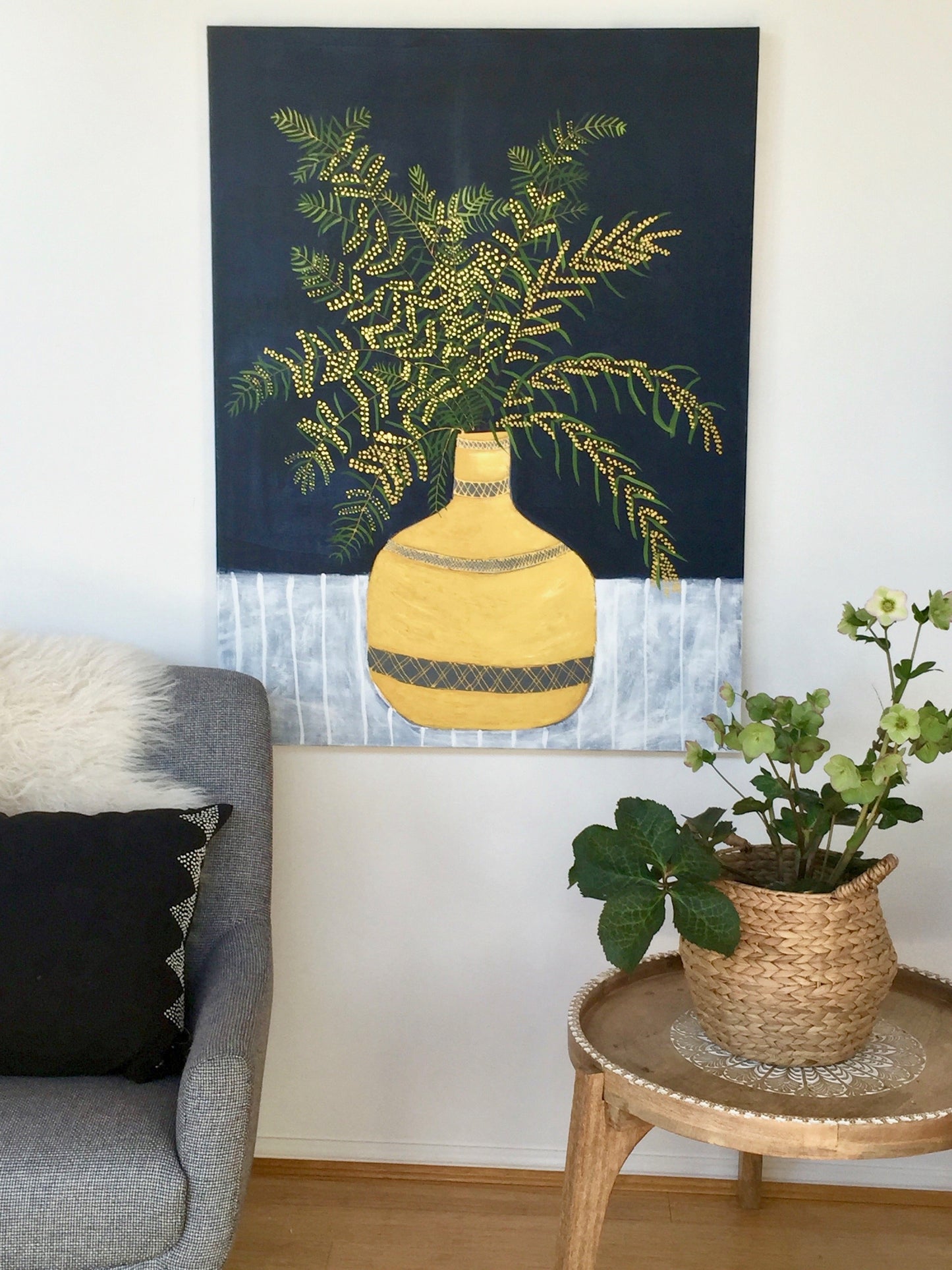 Yellow Vase with Acacia Blossoms